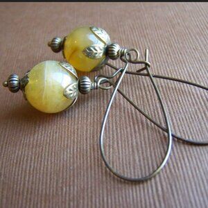 3/$24 OOAK Kriaytions Golden Stony Drop Earrings NEW
